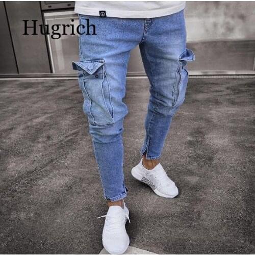 Hot Fashion Men Jeans Hip Hop Cool Streetwear Biker Solid Hole Ripped Skinny Jeans Slim Fit Mens Clothes Pencil Jeans