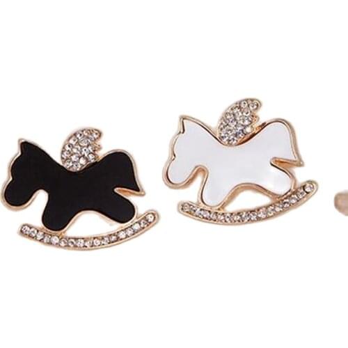Fashionable Rhinestone Enamel Wooden Horse Hobbyhorse Cockhorse Wedding Collar Pins For Women