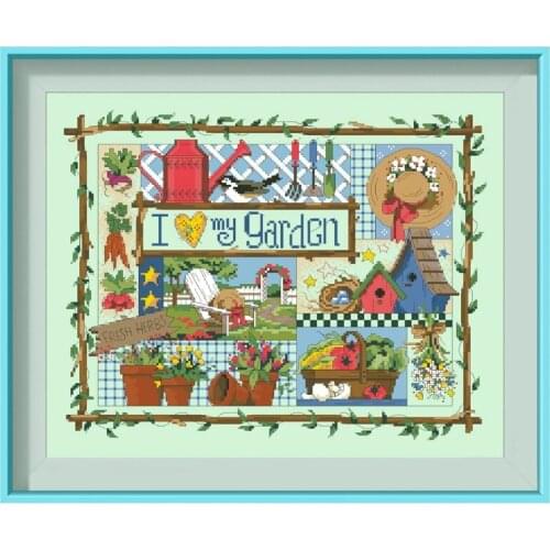 I love my garden cross stitch kit aida fabric 18ct 14ct 11ct light green canvas cotton thread embroidery cross stitch