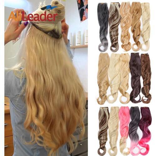 Alileader No Clips in Invisible Hale Hair Extensions Hairpieces Ombre Color Pink Blue Red Natural Synthetic 24'' Invisible Wire