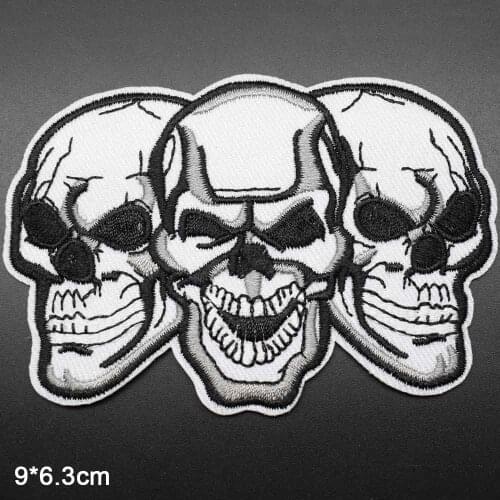Three Skull Heads Iron On Embroidered Clothes Patches For Clothing Stickers Garment Apparel Accessories