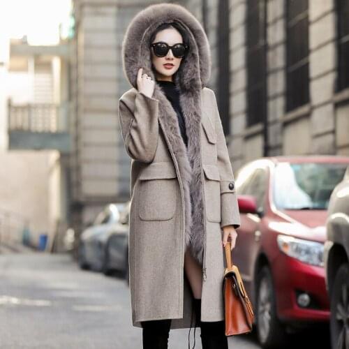Fox Real Fur Coat Winter Jacket Women Luxury Wool Coat Female Double Side Woolen Coat Korean Long Jacket Abrigo Mujer MY en