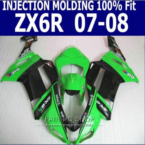 High quality Fairings For Kawasaki zx6r 2008 08 /07 2007 Green black Fairing kit (Customize free ) S98