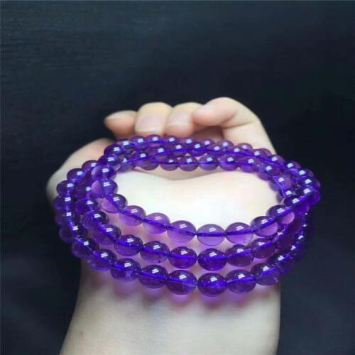 Wholesale Genuine Natural Purple Crystal Women Round Bead Fashion Three-laps Nice Bracelet 6.7mm