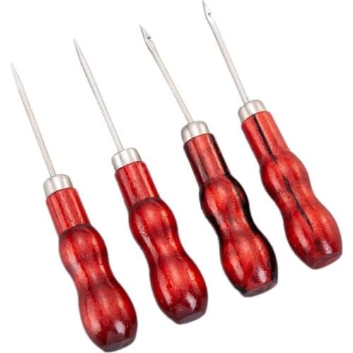 Wooden Handle Sewing Awl Hand Stitcher Leather Craft Tip Shoe Repair Puncher Positioning Drill Hook Hand Tools Accessories