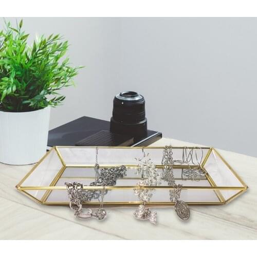 Rectangle Gold Mirror Tray Jewelry Organizer Vanity Tray Lace Hypotenuse Jewelry Tray Perfume Tray Dresser Decorative Tray
