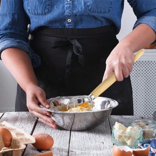 Wood Handle Flour Mixer Baking Danish Dough And Pasta Hand Tool Hand-held Coil Mixing Stick home Kitchen Baking Supplies