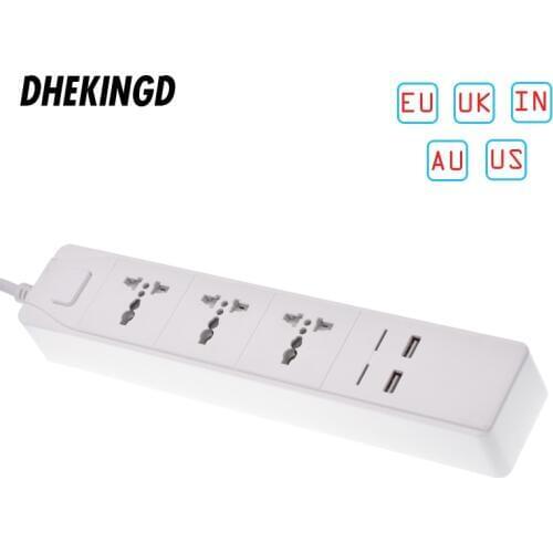 Smart Power Strip with Universal 3 Socket 2 USB Charging Station Work with 5V 3.1A 1USB 2.4A Assistant SA/UK/AU/EU/US Plugs