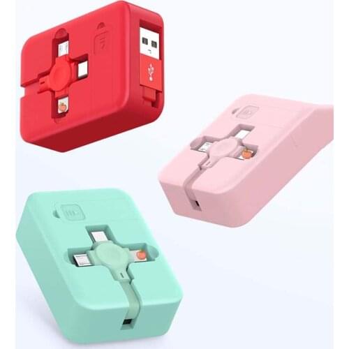 Mobile Phone Retractable Micro USB Type C 4in1 USB Powerbank charge Data Cable Cord for iPhone 12 11 Pro Samsung Android