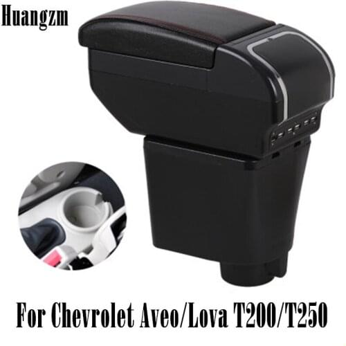 For Chevrolet Aveo/Lova T200/T250 2002-2011 Dual Layer PU leather Armrest box Large Space Car Central Store Content box USB Char