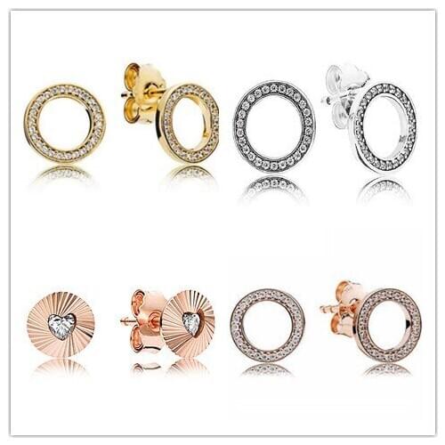 925 Sterling Silver Earring Sparkling Circular Forever Crystal Stud Earrings For Women Wedding Gift Fashion Jewelry