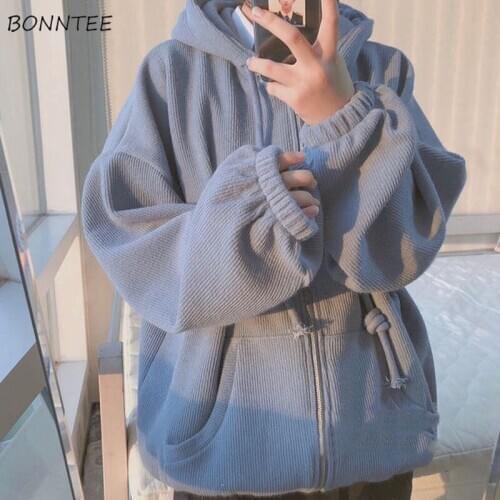 Hoodies Women Korean Style Spring Long Sleeve Leisure Basic Students Outerwear Pure Color BF Hooded Ulzzang Mujer De Moda Ladies