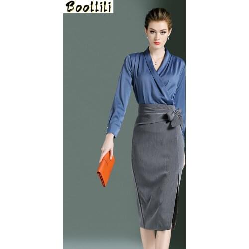Two Piece Set Women Clothes 2020 Elegant Career OL Women Two Piece Outfits Spring Summer Shirt + Skirt Office Lady Korean