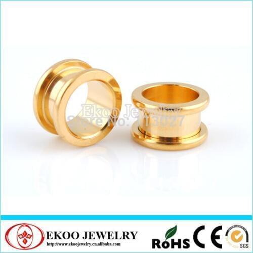 Gold Anodized Flesh Tunnel Round Ear Tunnel 1.6mm-16mm One of Each Sizes Lot of 12 pcs