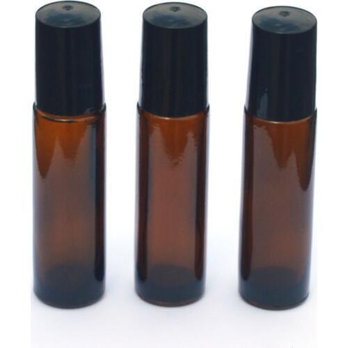 1pcs Amber 10ml Roller Glass Bottle Empty Fragrance Perfume Essential Oil 10CC Roll-On Black Plastic Cap Vail