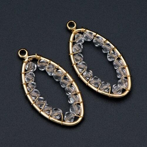 10pcs Gold Beaded 31x16mm Oval Charms , Wired Crystal Beads Geometric Pendants, Dangle Earring Components (GB-707)