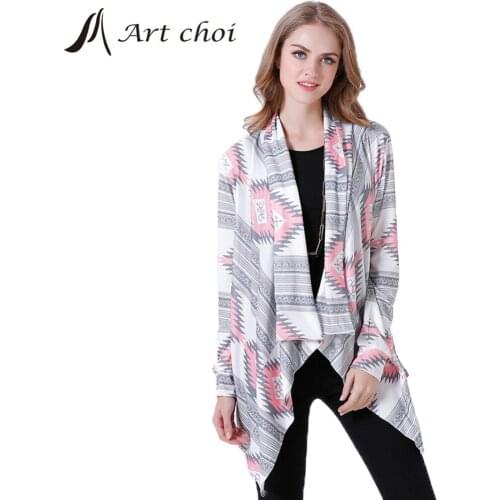 2020 Autumn Winter Floral Printing Cardigan Knitwear Sweater Women Knitted Outerwear Long Casual Tops Chic Slim Soft Coats