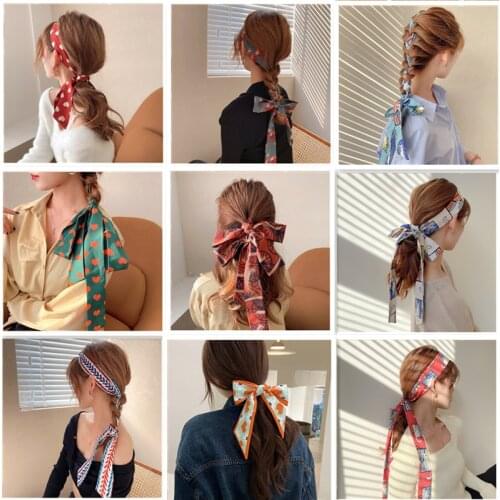 2021 new headband ladies tie hair silk scarf ribbon personality fashion headdress net red head rope French headscarf