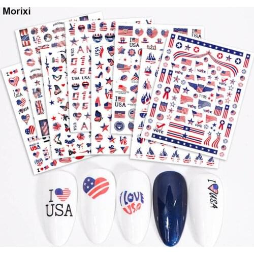 3D nail art sticker for manicure accessories US flag for Independence Day heart star letters design slider nail decal YJ042