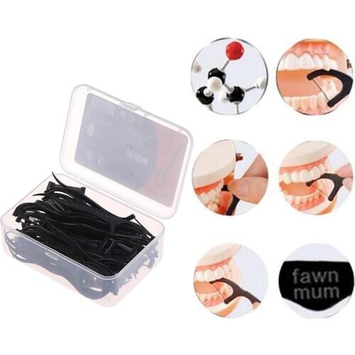 50 Pcs Bamboo Charcoal Dental Floss Teeth Stick Toothpick Flosser Interdental
