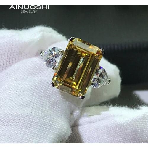 AINUOSHI 925 Sterling Silver Rectangle 8x12mm Emerald Cut 3-stone Engagement Rings For Women Anniversary Gift