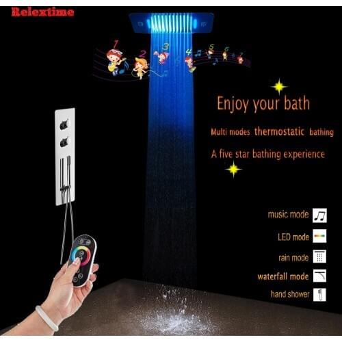Bluetooth Music Nozzel Light LED Ceiling Shower Head Concealed Thermostatic Shower Set Panel Faucet Mixer Shower Speaker System