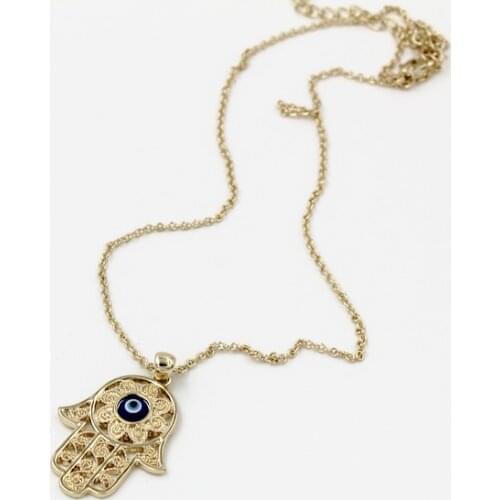 Fashion gold color Hamsa Hand of Fatima Evil Eye Pendant Necklace Chain Jewelry