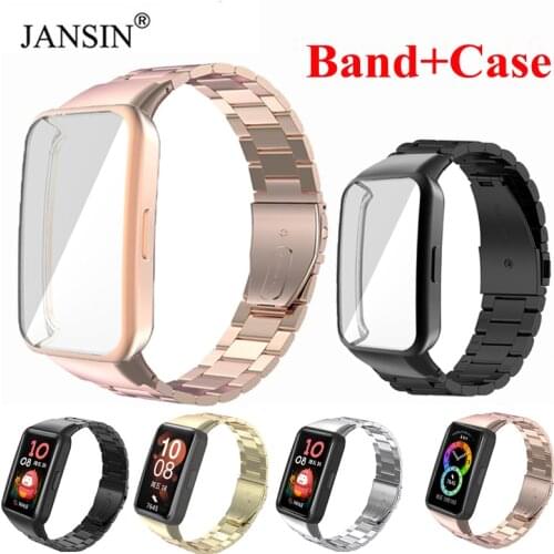Watch Case+Correa For Huawei Band 6 Strap Band 6 Pro Stainless Steel Bracelet For Honor Band 6 Straps Smartband With Screen Case