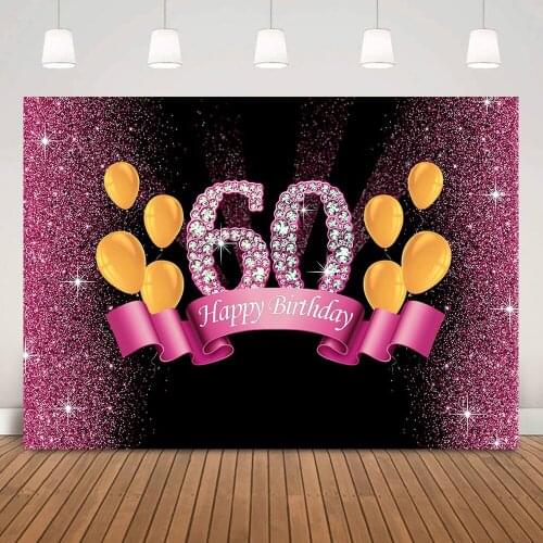 60th Happy Birthday Background Decorations Balloons Glitter Dots Birthday Party Backdrop Photo Shoot Shiny Diamond Supplies Prop