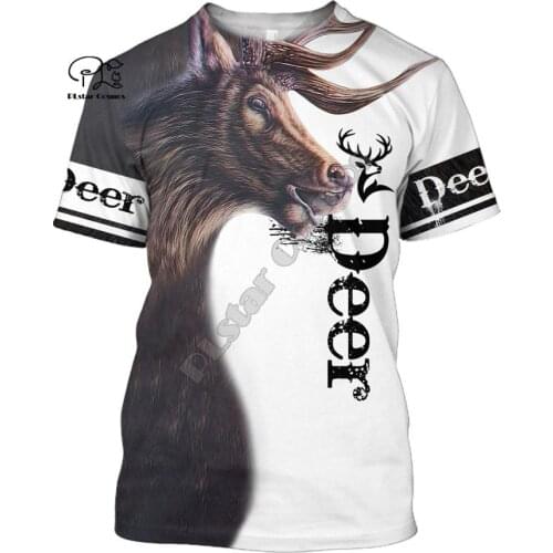 PLstar Cosmos Animal Art Deer Elk Hunting Hunter Camo Tattoo 3Dprint Men/Women Summer Streetwear Casual Short Sleeve T-Shirts A2