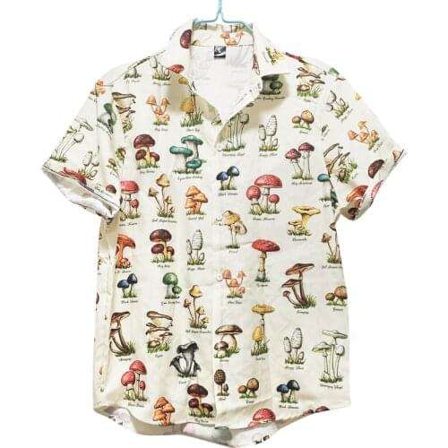 Hawaiian Shirts Men 2021 Summer Colorful Mushroom Element Print Button Up Shirt Lapel Chest Pocket Short Sleeve Casual Shirts