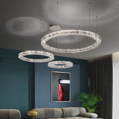 Living Room Luxury Modern 3-Sides Crystal Led Dimmable Chandelier Lustre Chrome Steel Clear K9 Crystal Chandelier Lighting Lamp