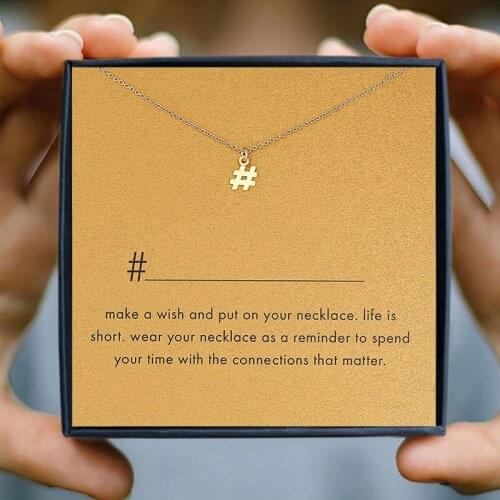 Icareu # Hashtag Letters Pendant Necklace Make A Wish Card Gift Box Gold Write Freely Alloy Clavicle Short Chain Simple Jewelry