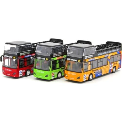 Bus Toys Kids Die-Cast Metal Toy Cars, Pull Back Car City Bus Double Macao Deck Vehicles, Friction Powered Cars Play Set