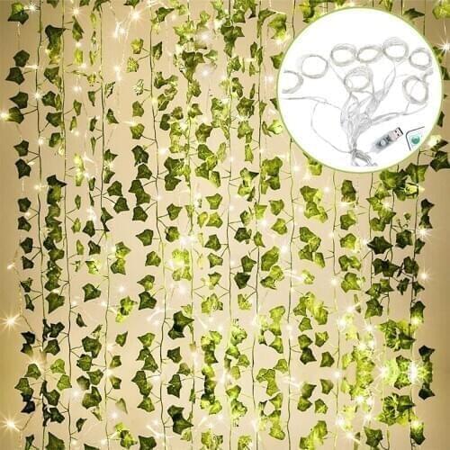 12pack 2.2m Artificial Plants Garland Green Leaf Vine Ivy Fake Plants Wall Artifici Rose Hanging Flowers For Garden Home Wedding