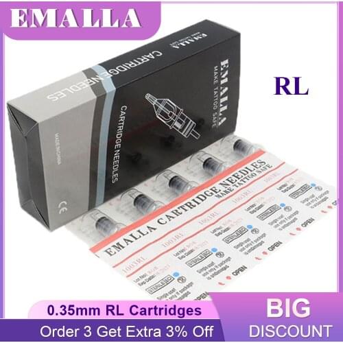 EMALLA 20PCS 0.35MM RL Tattoo Cartridge Needles Round Liner Cartridge Needle Tattoo Permanent Makeup Machine Tattoo Supplies