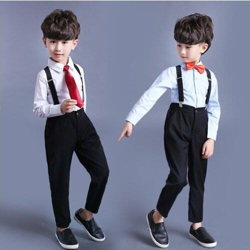 Classic Brace Pant Boy Suit/ Cotton Boys Wedding Party Suit/Boys Attire+free Bowtie & Strap 934