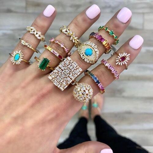 Casual Style Gold filled fashion green color bar eternity band rings square baguette cz engagement ring for women charm jewelry