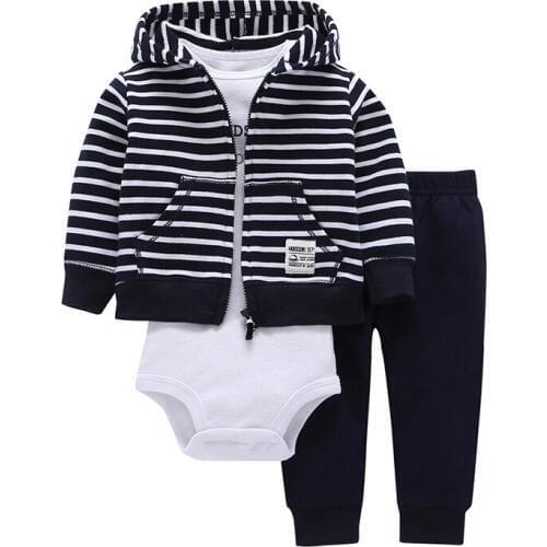 Baby boy girl outfit stripe hooded coat+bodysuit white+pants 2019 spring autumn newborn clothes set infant clothing babies suit
