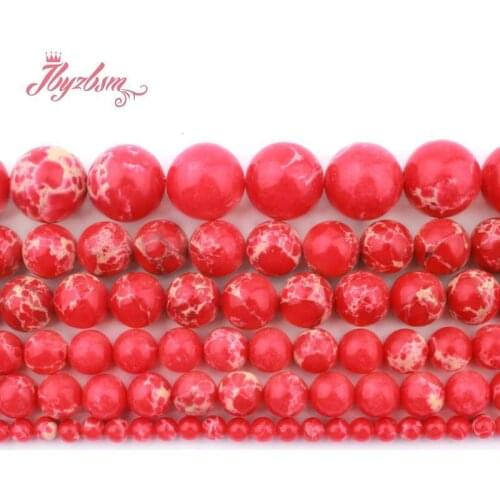 Red Sea Sediment Imperial Jaspers Beads Round Smooth Stone Beads for DIY Necklace Bracelet Earring Jewelry Making Strand 15"