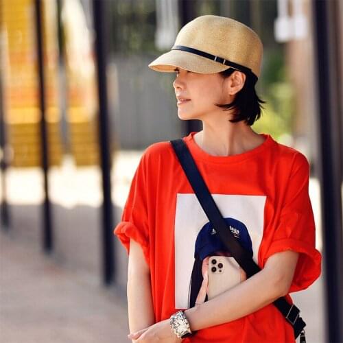 MICOCO A6633C Retro Japanese neutral leather design travel joker straw duck tongue sunshade hat