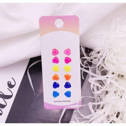 Minar Cute Rainbow Small Heart Stud Earrings Set Pink Green Love Earrings Piercing Statement Earring for Women Ear Jewelry Gift
