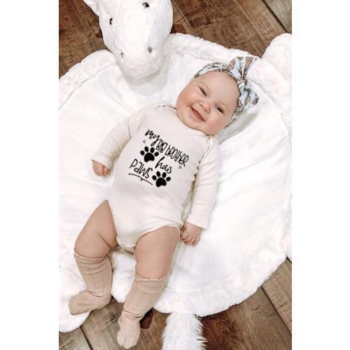 My Big Brother Has Paws Newborn Baby Boys Girls Long Sleeve Playsuit Infant KidBodysuit Funny Letter Print Jumpsuit