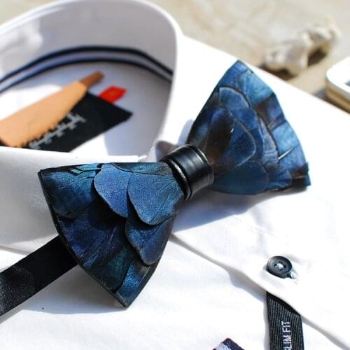 New Free Shipping fashion casual Mens male Handmade blue green copper feather wedding bow tie PARTY gift party Western headwear
