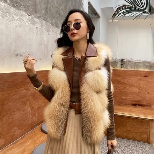 Rf20205 2020 New Arrival Womens Real Gold Fox Fur Vest Natural Fox Fur Waistcoat with Genuine Leather Winter Clothes Women