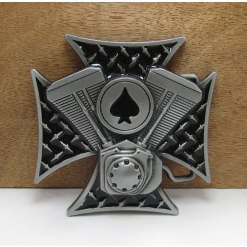 BuckleClub wholesale zinc alloy cross motor engine belt buckle cowboy jeans belt buckle FP-02787 pewter finish 4cm width loop