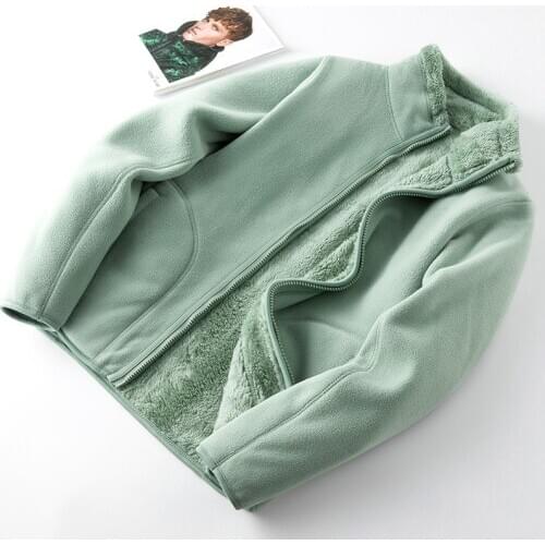 Autumn Winter Outdoor Velvet Stand Collar Warm Double-Sided Coral Fleece Jacket Men Women Couple Polar Fleece Cardigan Trench