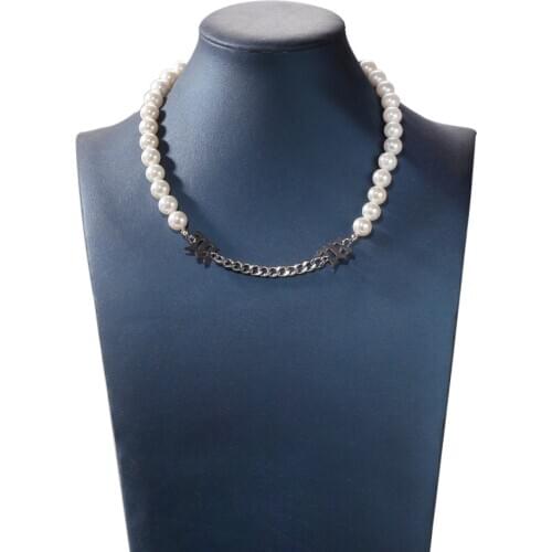 NEW Punk Lmitation Pearl Splice Lasso Choker Necklace Collar Statement Hip hop Lasso Pendant Necklaces for Men Women Jewelry