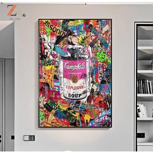 Poster iron barrel graffiti pictures printed on canvas, street art poster mural prints, used for home living room decoration