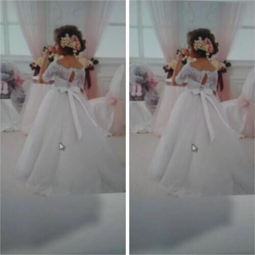 White Ivory One Shoulder White Lace Half Sleeve Flower Girls Dresses Children Girls A Line Christening Dresses Custom